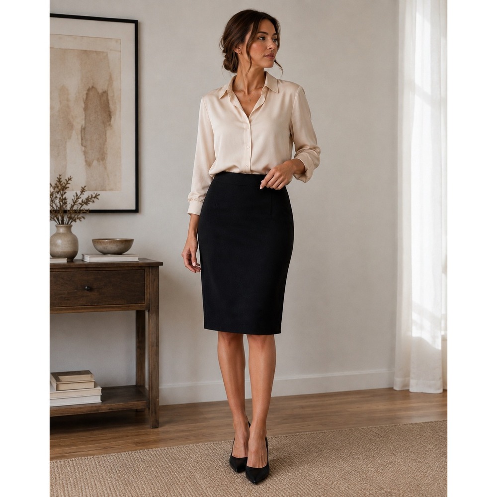 Vintage 100% Wool Black Pencil Skirt 16 Midi Dark Academia Preppy Old Money 90s